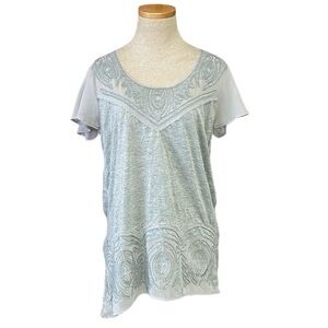 Sundance Blouse Women's M Medium Grey Short Sleeve Shirt Top Crinkled Fabric
